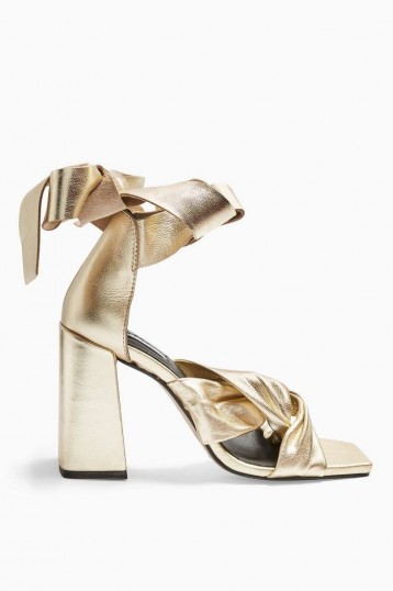 Topshop REVOLVE Leather Gold High Sandals | strappy metallic block heels