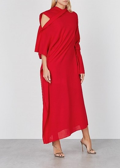 ROLAND MOURET Carmel red draped asymmetric midi dress ~ contemporary event event clothing - flipped