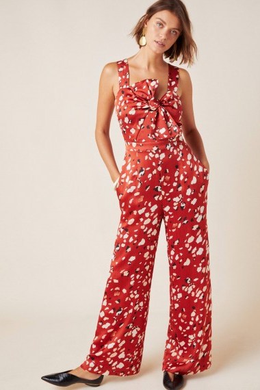 Adelyn Rae Romy Tie-Front Jumpsuit in Red Motif - flipped