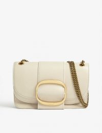 SEE BY CHLOE Leather shoulder bag in cement beige ~ large buckle flap bags