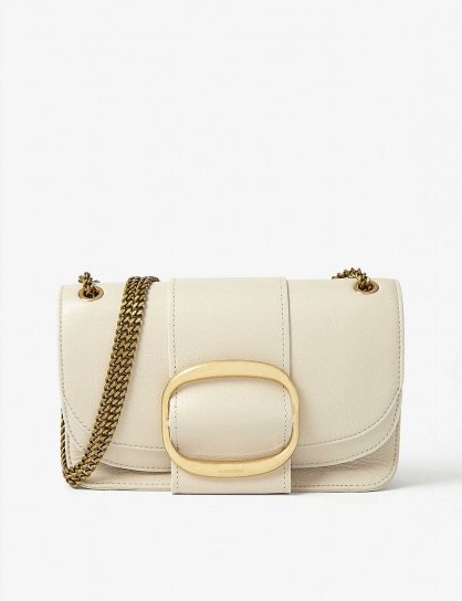 SEE BY CHLOE Leather shoulder bag in cement beige ~ large buckle flap bags - flipped