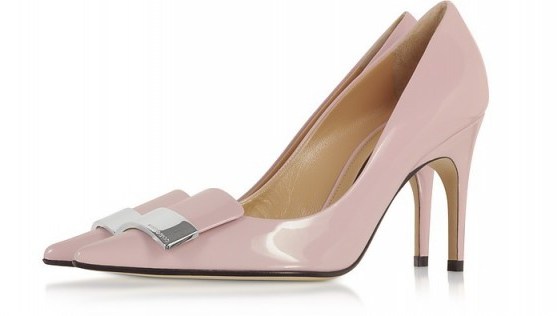SERGIO ROSSI Soft Blush Patent Leather Pumps in Powder Pink - flipped