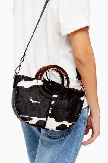 SHELBY Cow Print Grab Bag / monochrome top handle bags - flipped