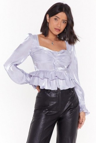 NASTY GAL Shimmer for Me Square Neck Blouse in Lilac - flipped