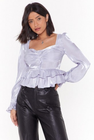 NASTY GAL Shimmer for Me Square Neck Blouse in Lilac