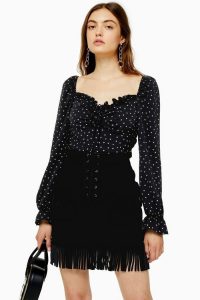 Topshop Star Print Palermo Blouse in Monochrome | frill trimmed top
