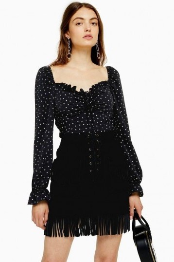 Topshop Star Print Palermo Blouse in Monochrome | frill trimmed top - flipped