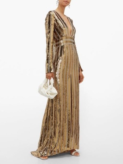 GALVAN Stardust plunge-neck sequinned gown / shimmering gold gowns - flipped