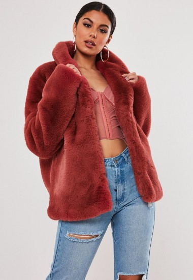 stassie x missguided pink shawl collar faux fur coat | fluffy jackets