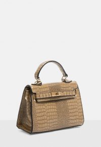 Missguided stassie x missguided taupe croc effect mini handbag | small top handle bags