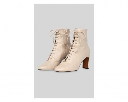 WHISTLES Dahlia Lace Up Boot in Stone ~ neutral luxe leather boots - flipped