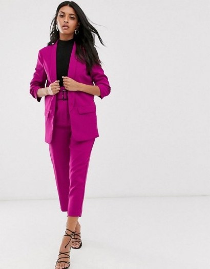 Stradivarius ruched blazer & paperbag trouser co-ord in pink ~ pant suits - flipped