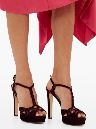 FRANCESCO RUSSO T-bar burgundy-velvet platform sandals | vintage style heels - flipped