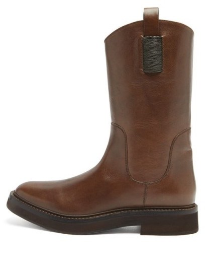 BRUNELLO CUCINELLI Tread-sole dark-brown leather Chelsea boots - flipped