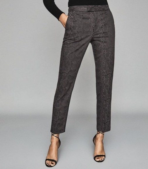 REISS VIVIANNA SNAKE PATTERNED TROUSERS GREY ~ chic pants - flipped