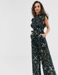 We Are Kindred Ambrosia frill sleeve floral jumpsuit in black blooms | summer party fashion