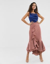 We Are Kindred Frenchie bias cut ruffle midi skirt in blush