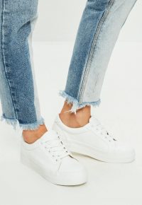 MISSGUIDED white faux leather flatform trainers