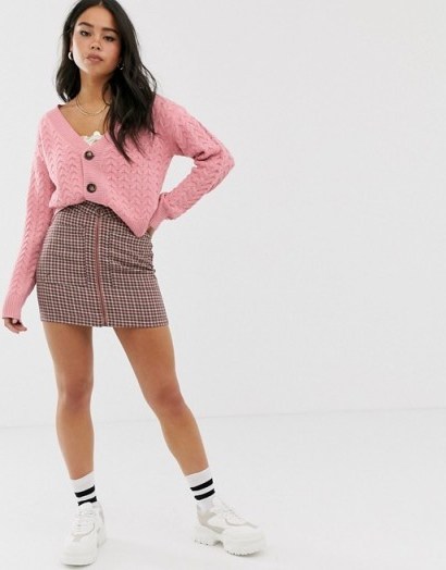 Wild Honey chunky knit cardigan in pink cable - flipped