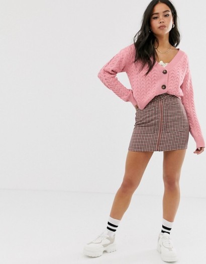 Wild Honey chunky knit cardigan in pink cable