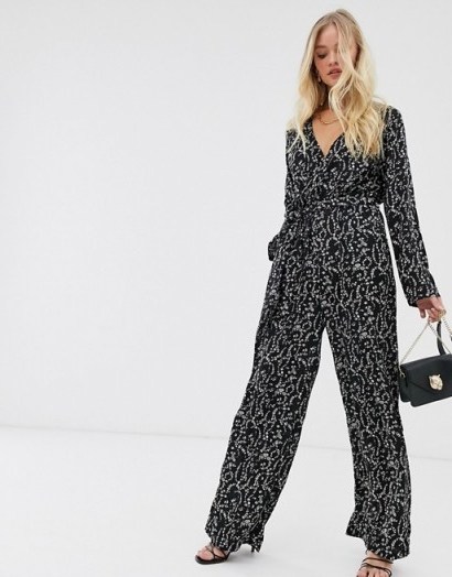 Y.A.S floral wrap jumpsuit in black - flipped