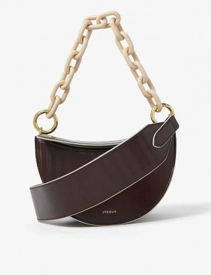 YUZEFI Doris leather shoulder bag in herringbone – chunky chain bags - flipped