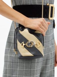 GUCCI Zumi Marmont black and beige striped leather bucket bag