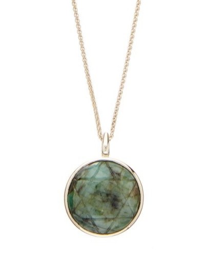 NOOR FARES Anahata matrix emerald & gold necklace ~ small round green stone pendant - flipped
