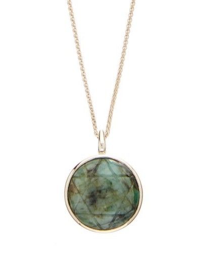 NOOR FARES Anahata matrix emerald & gold necklace ~ small round green stone pendant
