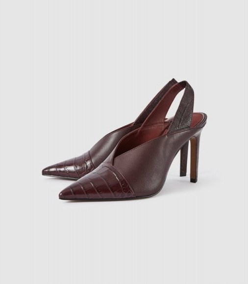 REISS ANGELICA LEATHER SLING BACK HEELS POMEGRANATE - flipped