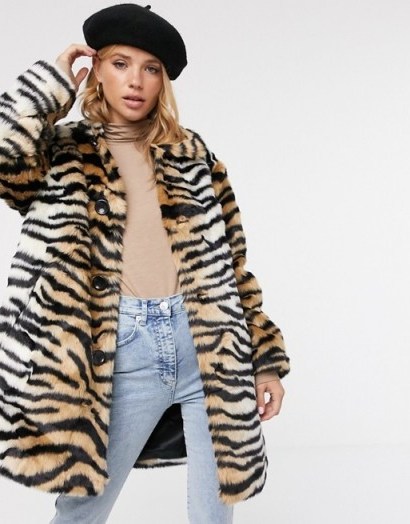 ASOS DESIGN tiger faux fur button through coat / winter glamour - flipped
