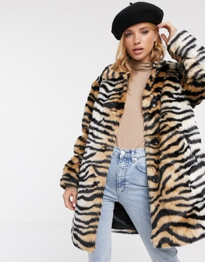 ASOS DESIGN tiger faux fur button through coat / winter glamour