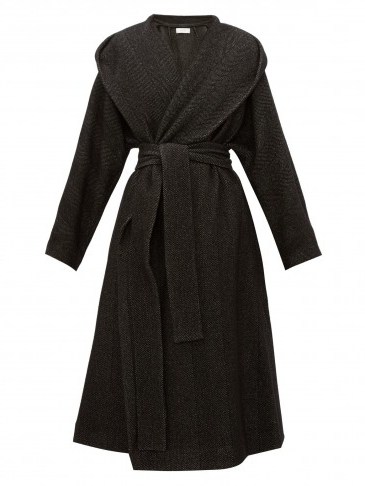 THE ROW Audree black cashmere-herringbone coat – longline hooded winter coats - flipped