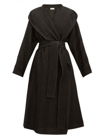 THE ROW Audree black cashmere-herringbone coat – longline hooded winter coats
