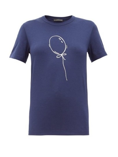 VIKA GAZINSKAYA Balloon-print navy cotton-blend T-shirt – casual blue tee - flipped