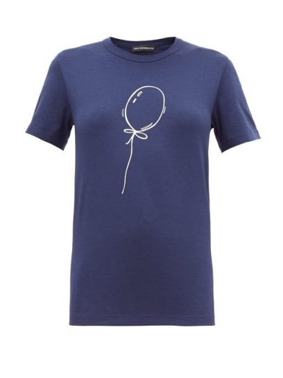 VIKA GAZINSKAYA Balloon-print navy cotton-blend T-shirt – casual blue tee