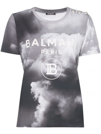 BALMAIN cloud print logo T-shirt – grey designer tee