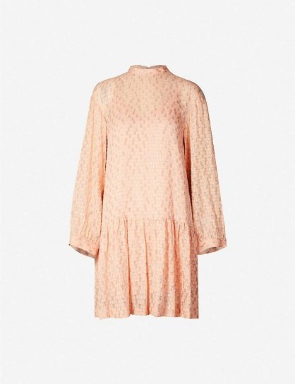 BAUM UND PFERDGARTEN Angelica metallic-pattern silk-blend mini dress in pink ~ drop waist dresses - flipped