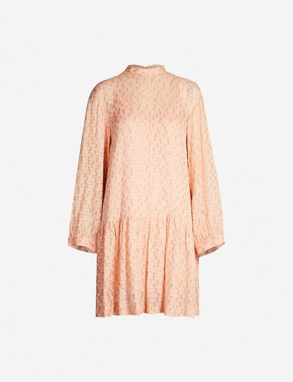 BAUM UND PFERDGARTEN Angelica metallic-pattern silk-blend mini dress in pink ~ drop waist dresses