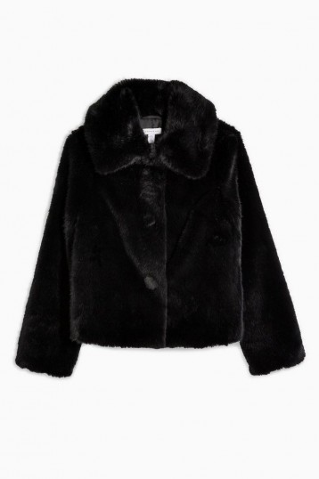 TOPSHOP Black Luxe Faux Fur Coat / vintage style winter jacket