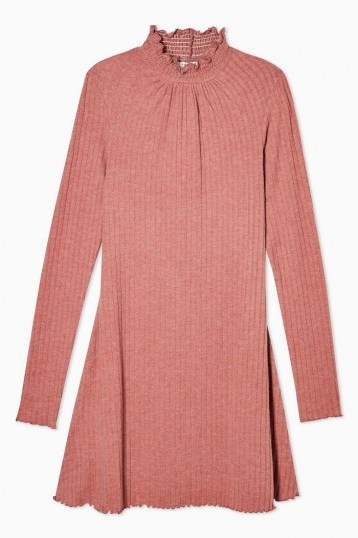 TOPSHOP Blush Pink Cut And Sew Shirred Mini Dress – high neck dresses - flipped
