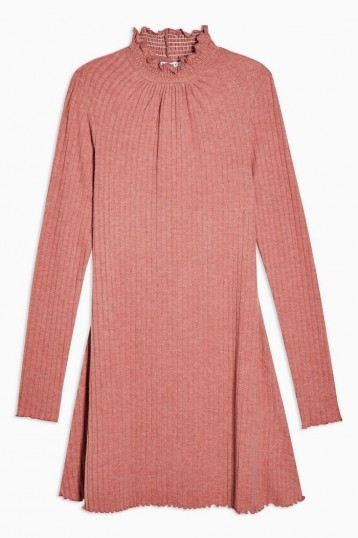TOPSHOP Blush Pink Cut And Sew Shirred Mini Dress – high neck dresses