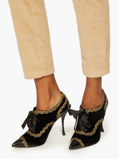 DOLCE & GABBANA Braided-trim lace-up velvet pumps in black ~ beautiful Italian shoes