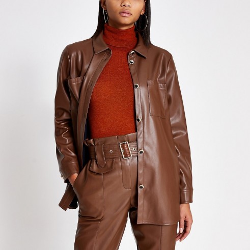 RIVER ISLAND Brown faux leather shirt