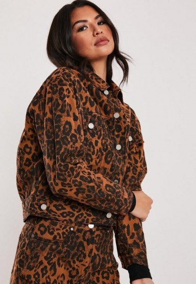 MISSGUIDED brown leopard print co ord denim jacket ~ animal prints - flipped