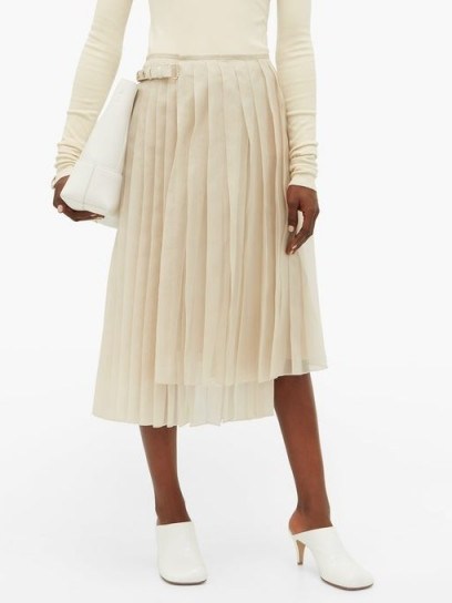 FENDI Buckled asymmetric pleated silk-organza skirt in cream - flipped