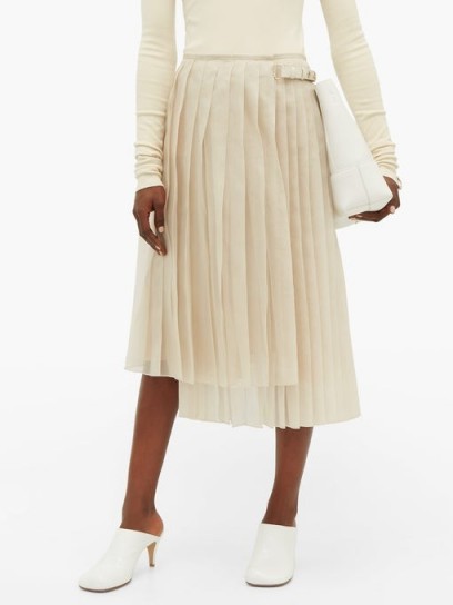 FENDI Buckled asymmetric pleated silk-organza skirt in cream
