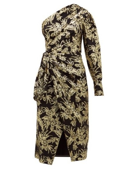 ALTUZARRA Chanda floral-brocade ruched one-shoulder dress ~ gathered waist event dresses - flipped