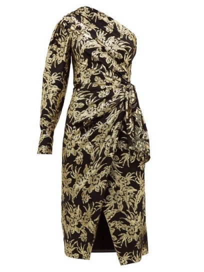 ALTUZARRA Chanda floral-brocade ruched one-shoulder dress ~ gathered waist event dresses