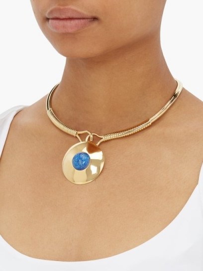 JOELLE KHARRAT Chapiteau gold-plated choker necklace | blue stone pendant chokers - flipped
